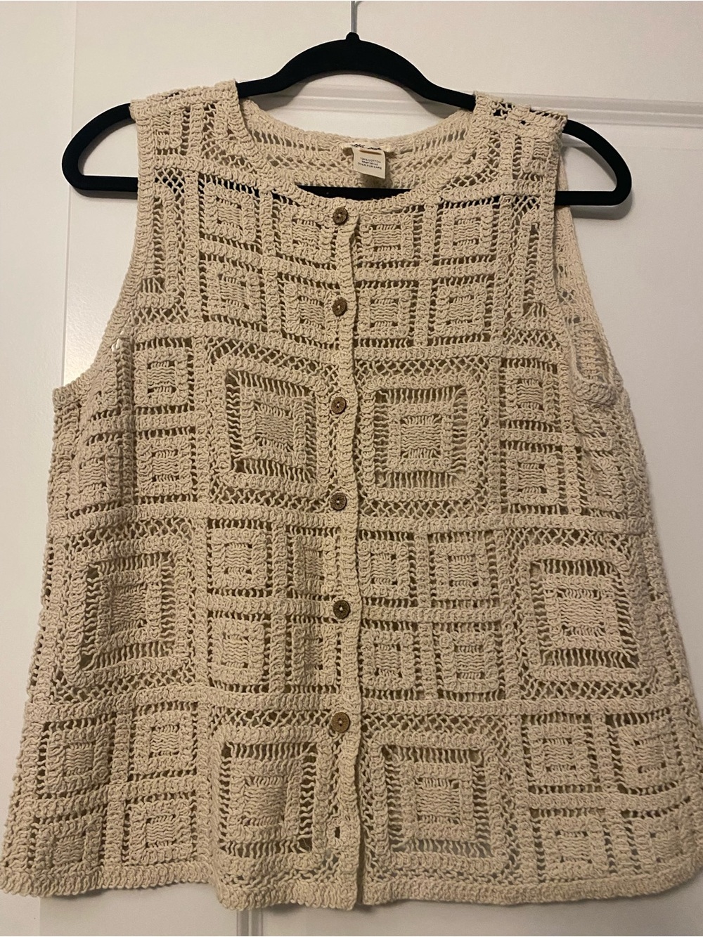 Cream Crochet Button-Front Women's Sweater Vest